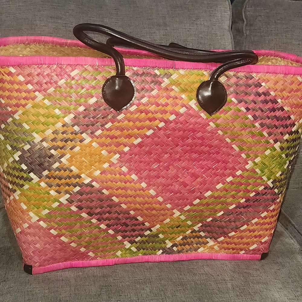 Deux Lux Pink and Green Woven Tote